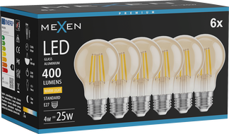 Mexen Vintis 6x LED крушка с нажежена жичка E27, A60, 4W, Топла - 2700K, 400 lm, амбър