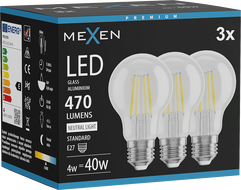 Mexen Vintis 3x LED нажежаема жичка E27, A60, 4W, Неутрална - 4000K, 470 lm, прозрачно