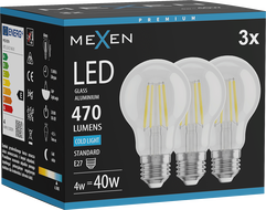 Mexen Vintis 3x LED нажежаема жичка E27, A60, 4W, Студена - 6500K, 470 lm, прозрачно