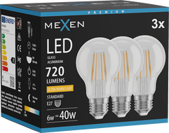 Mexen Vintis 3x LED нажежаема крушка E27, A60, 6W, Топла - 2200K, 720 lm, прозрачен