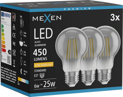 Mexen Vintis 3x Филамент LED крушка E27, A60, 6W, Топла - 2200K, 450 lm, пушек - L150-E27-0622-70x03