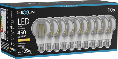 Mexen Vintis 10x LED филамент крушка E27, A60, 6W, Топла - 2200K, 450 lm, smoke - L150-E27-0622-70x10