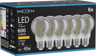 Mexen Vintis 6x LED нажежаема жичка крушка E27, A60, 8W, Топло - 2200K, 600 lm, опушен