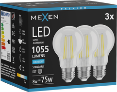 Mexen Vintis 3x LED филтърна крушка E27, A60, 8W, Студена - 6500K, 1055 lm, чиста
