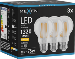 Mexen Vintis 3x LED филаментна крушка E27, A60, 10W, Топъл - 2700K, 1320 lm, прозрачен