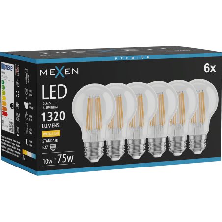 Mexen Vintis 6x LED крушка на нажежаема жичка E27, A60, 10W, Топла - 2700K, 1320 lm,