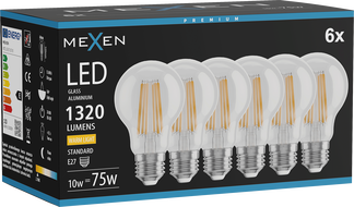 Mexen Vintis 6x LED крушка на нажежаема жичка E27, A60, 10W, Топла - 2700K, 1320 lm,