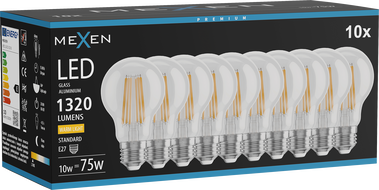 Mexen Vintis 10x LED крушка с нажежаема жичка E27, A60, 10W, Топла - 2700K, 1320 lm,