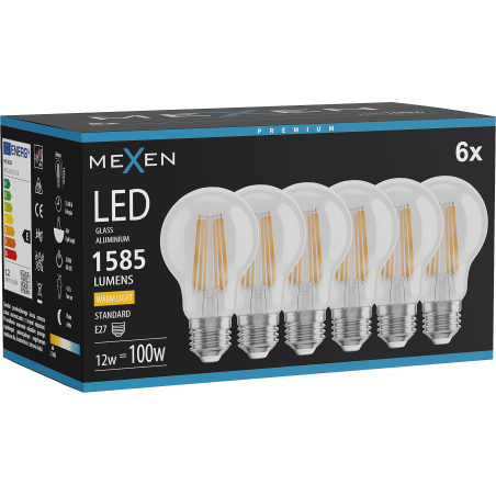 Mexen Vintis 6x LED нажежаема крушка с нажежаема жичка E27, A60, 12W, Топла - 2700K, 1585 lm,