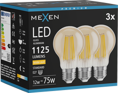 Mexen Vintis 3x LED филамент крушка E27, A60, 12W, Топъл - 2700K, 1125 lm, кехлибар
