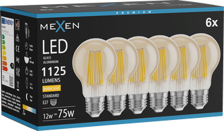 Mexen Vintis 6x LED крушка със светодиодни нишки E27, A60, 12W, Топла - 2700K, 1125 lm,
