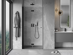 Mexen Mist-F сгъваеми ляви душ врати 70 см, прозрачни, черни - 8A6-070-000-70-00-L