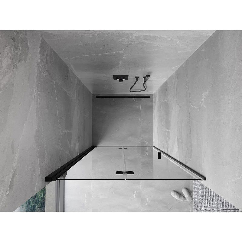 Mexen Mist-F сгъваеми душ врати ляви 90 см, прозрачни, черни - 8A6-090-000-70-00-L