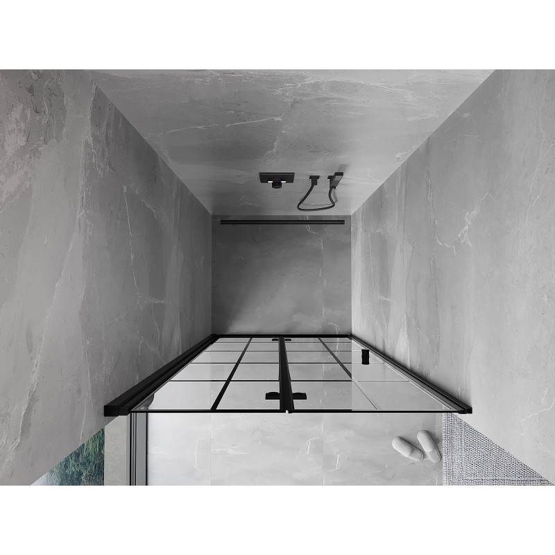 Mexen Mist-F лява сгъваеми душ врати 60 см, черна решетка, черни - 8A6-060-000-70-77-L