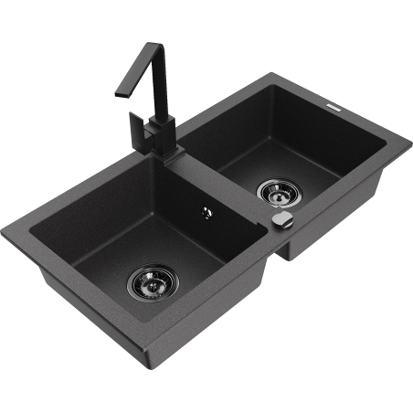 Mexen Mario гранитна кухненска мивка с 2 отделения с кухненски смесител Rita,