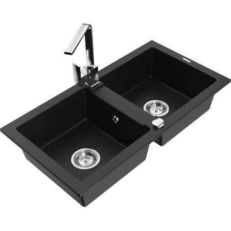 Mexen Mario двоен мивка от гранит с кухненски смесител Rita, черен - 6504-77-670300-00