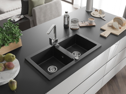 Mexen Mario гранитна кухненска мивка с 2 камери и кухненски смесител Rita,