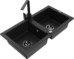 Mexen Mario гранитна мивка с 2 камери и кухненски смесител Rita, черен - 6504-77-670300-70-B