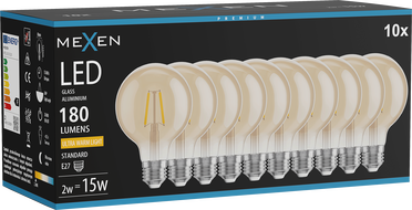 Mexen Vintis 10x LED филаментна крушка E27, G80, 2W, Топла - 2200K, 180 lm, кехлибар