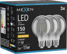 Mexen Vintis 3x LED филаментна крушка E27, G80, 2W, Топла - 2200K, 150 lm, димно сиво