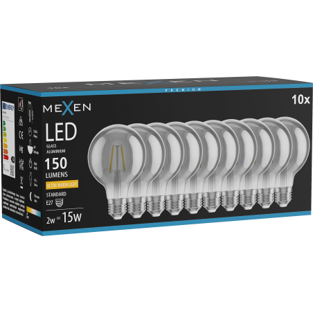 Mexen Vintis 10x LED нажежаема лампа E27, G80, 2W, Топла светлина - 2200K, 150 lm, дим
