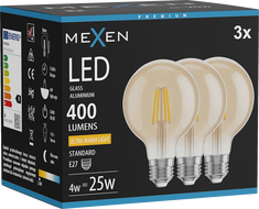 Mexen Vintis 3x LED нажежаема жичка крушка E27, G80, 4W, Топла - 2200K, 400 lm, кехлибар