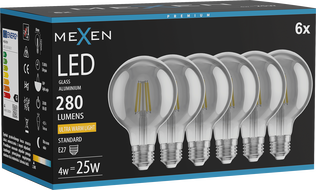Mexen Vintis 6x LED филаментна крушка E27, G80, 4W, Топла - 2200K, 280 lm, пушек - L155-E27-0422-70x06