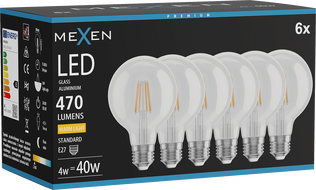 Mexen Vintis 6x LED филаментна крушка E27, G80, 4W, Топла - 2700K, 470 lm, прозрачна