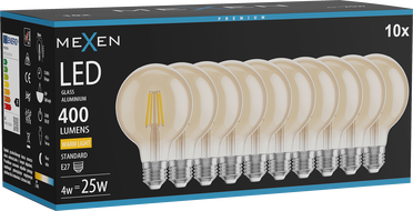 Mexen Vintis 10x крушка с нажежаема жичка LED E27, G80, 4W, Топла - 2700K, 400 lm, амбър