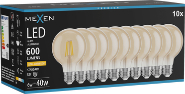 Mexen Vintis 10x LED жичкова крушка E27, G80, 6W, Топло - 2200K, 600 lm, амбър - L155-E27-0622-50x10