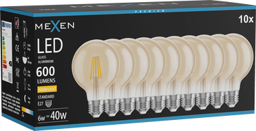 Mexen Vintis 10x LED нажежаема жичка крушка E27, G80, 6W, Топло - 2700K, 400 lm, кехлибар