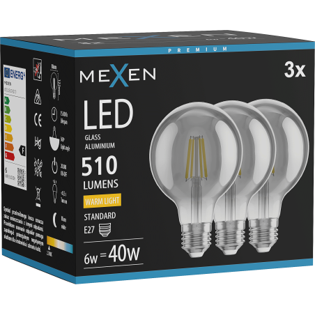 Mexen Vintis 3x LED нажежаема крушка E27, G80, 6W, Топла - 2700K, 510 lm, опушена