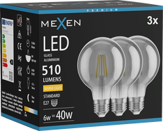 Mexen Vintis 3x LED нажежаема крушка E27, G80, 6W, Топла - 2700K, 510 lm, опушена