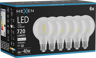 Mexen Vintis 6x LED филаментна крушка E27, G80, 6W, Неутрална - 4000K, 720 lm, прозрачна