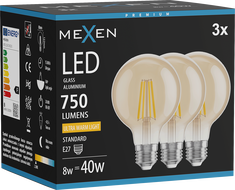 Mexen Vintis 3x LED филаментна крушка E27, G80, 8W, Топла светлина - 2200K, 750 lm,