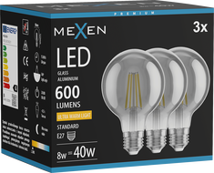 Mexen Vintis 3x LED филамент крушка E27, G80, 8W, Топла - 2200K, 600 lm, опушено - L155-E27-0822-70x03