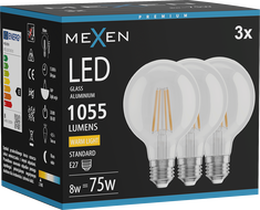 Mexen Vintis 3x LED крушка с нажежаема жичка E27, G80, 8W, Топла - 2700K, 1055 lm, прозрачна