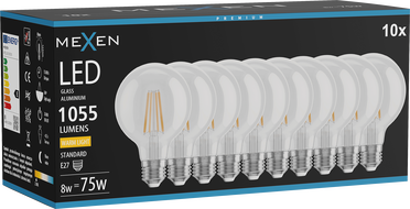 Mexen Vintis 10x LED лампа с нажежаема жичка E27, G80, 8W, Топла - 2700K, 1055 lm, прозрачна