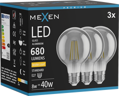 Mexen Vintis 3x LED крушка с нажежаема жичка E27, G80, 8W, Топла - 2700K, 680 lm, опушена