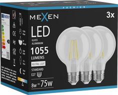 Mexen Vintis 3x LED филаментни крушки E27, G80, 8W, Неутрална - 4000K, 1055 lm, прозрачен