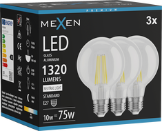 Mexen Vintis 3x светодиодна лампа на филaмент E27, G80, 10W, Неутрална - 4000K, 1320 lm,