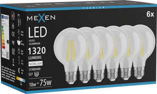 Mexen Vintis 6x LED FILAMENT крушка E27, G80, 10W, Неутрална - 4000K, 1320 lm, прозрачна
