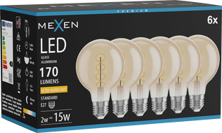 Mexen Vintis 6x LED крушка с нажежаема жичка спирала E27, G80, 2W, Топло - 2200K, 170 lm,