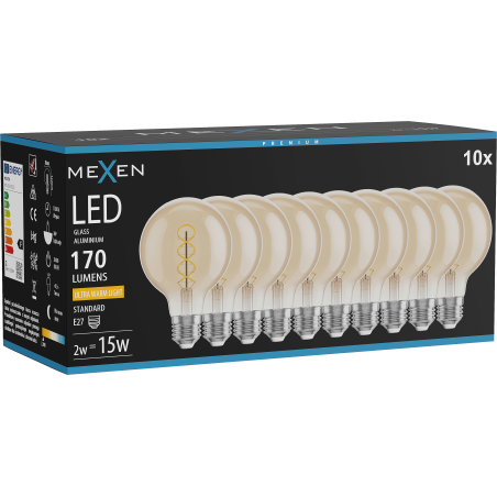 Mexen Vintis 10x крушка с нажежаема жичка спирала LED E27, G80, 2W, Топла - 2200K, 170 lm,