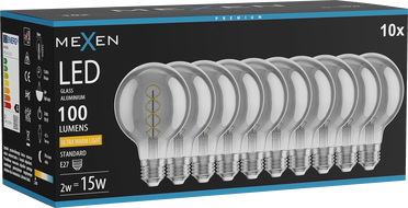 Mexen Vintis 10x LED крушка филамент спирала E27, G80, 2W, Топла - 2200K, 100 lm, димно