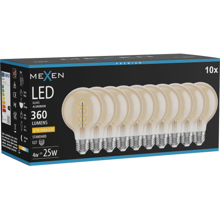 Mexen Vintis 10x крушка с нажежаема спирала LED E27, G80, 4W, Топла - 2200K, 360 lm,