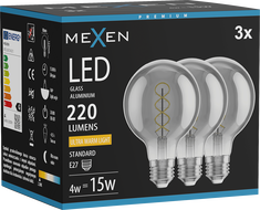 Mexen Vintis 3x LED крушка с нажежаема спирала E27, G80, 4W, Топла - 2200K, 220 лм, дим