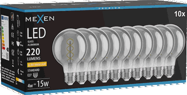 Mexen Vintis 10x LED Лампа с нажежаема спирала E27, G80, 4W, Топла - 2200K, 220 lm, опушена