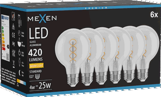 Mexen Vintis 6x LED крушка с нишка спирала E27, G80, 4W, Топла - 2700K, 420 lm, прозрачно