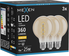 Mexen Vintis 3x Крушка с нажежаема жичка спирала LED E27, G80, 4W, Топло - 2700K, 360 lm,